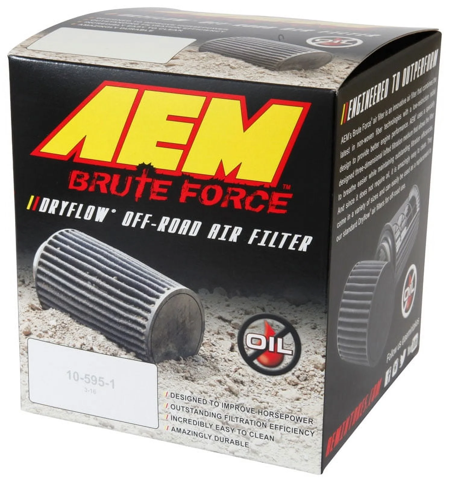 AEM Brute Force DryFlow Tapered Gray Air Filter 2.75