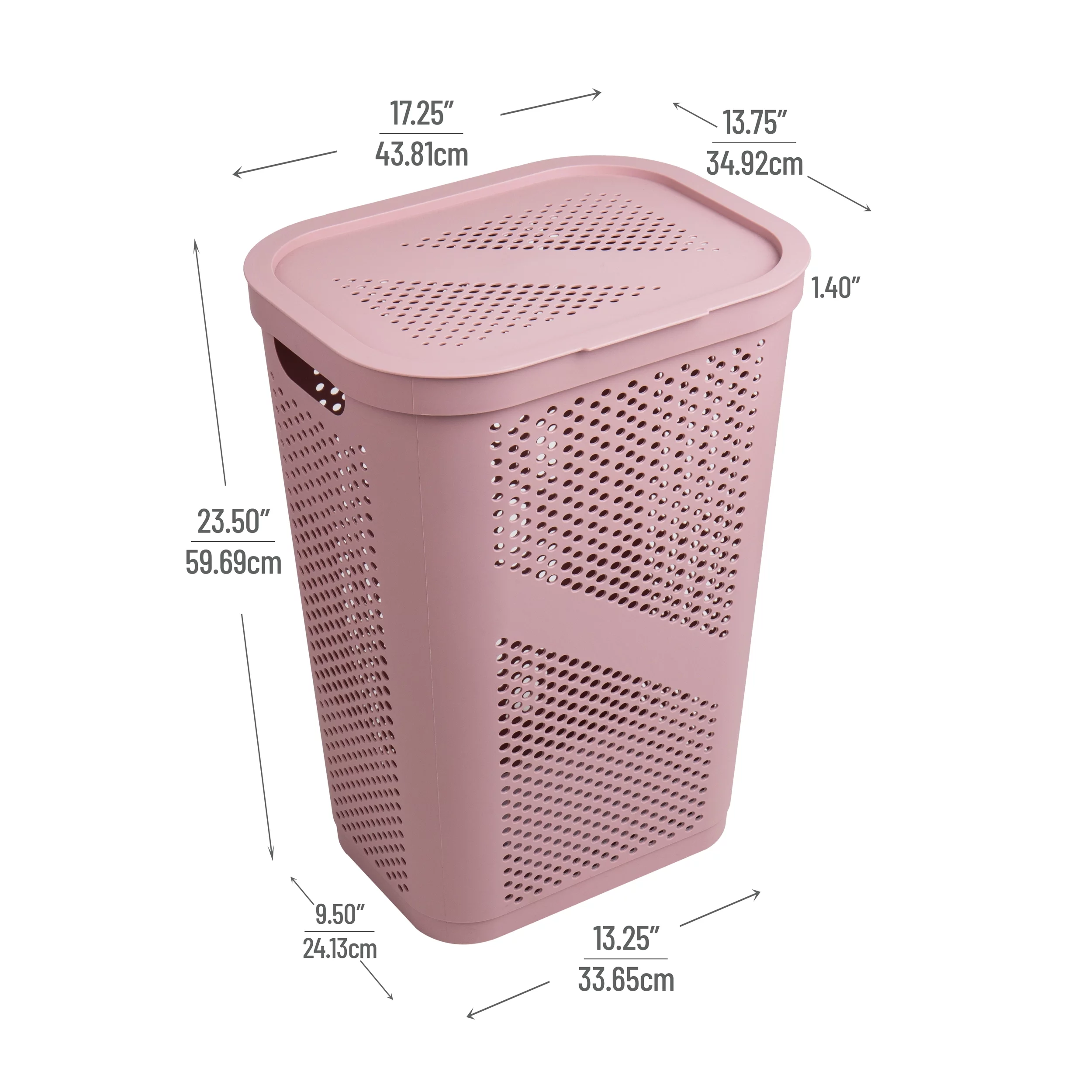 Mind Reader 60L Slim Laundry Hamper, Clothes Basket, Lid, Ventilated, Plastic, 17.25