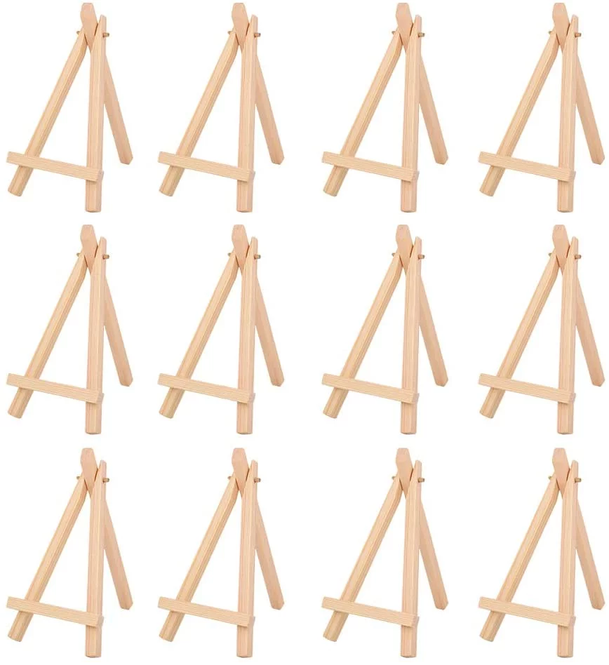 Boluotou STYLE 12 Pieces 6 Inch Mini Wood Easel Desk Display Easel Easel Stand for Paintings Cards Photos (Wood - Wooden)