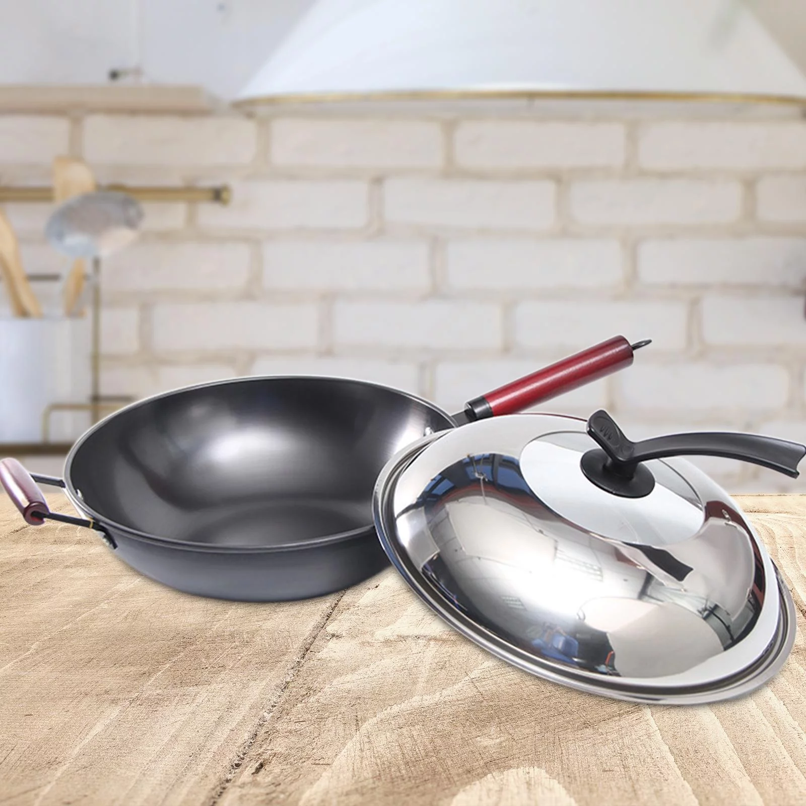 Kitchen -coated Wok with Lid Skillet Frying Pan with Cover IH Compatible Gas , as the picture, 30cm