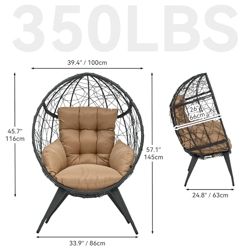YITAHOME Large Wicker Egg Chair with Stand for Indoor and Outdoor, Cushion, and Adjustable Leveling Feet, Large Lounger for Garden, Patio, Balcony, Backyard,Supports up to 330lbs, Beige