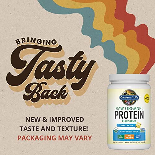 Organic Vegan Vanilla Protein Powder - Garden of Life – 22g Complete Plant Based Raw Protein & BCAAs plus Probiotics & Digestive Enzymes for Easy Digestion – Non-GMO, Gluten-Free, Lactose Free 1.5 LB