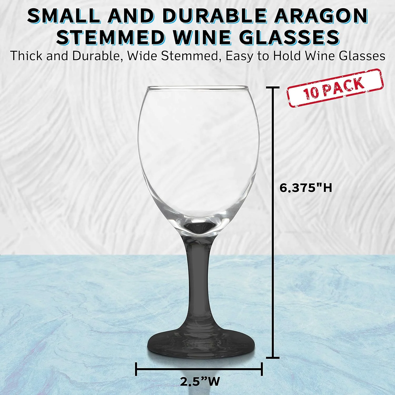 10 Aragon Wine Glasses Set, 8.5 Oz. - High Standard, Made - Black