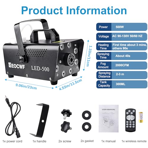 Upgraded Fog Machine, Mini Smoke Machine 2000CFM Fog Output 8 LED 13-colors Lights with Wireless Remote Support Timing, 500W Auto Spray Fogger for Christmas Halloween Party DJ Show Wedding Indoor Use