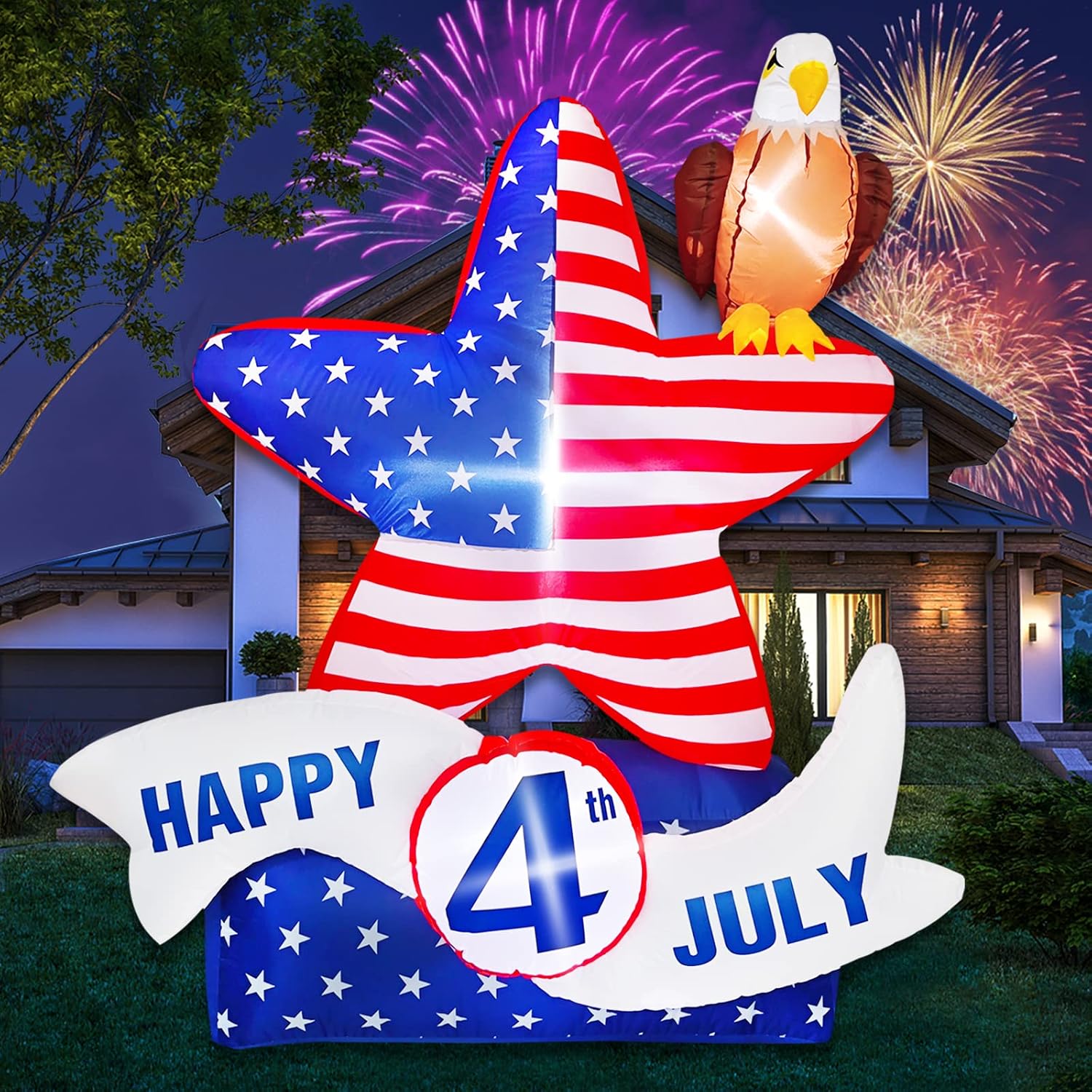 5.2FT 4th of July Inflatable Decorations,Star American Flying Bald Eagle with Build-in LEDs,Blow Up Yard Decoration Patriotic Independence Day Inflatables for Party Indoor, Outdoor, Lawn, Garden Decor
