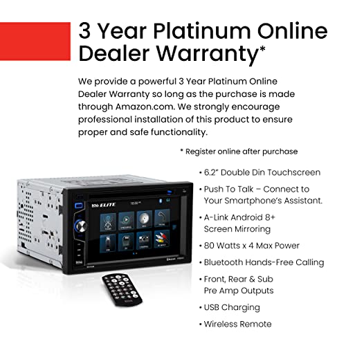 BOSS Audio Systems Elite BV755B Car Stereo System - 6.2 Inch Double Din Touchscreen, Bluetooth Head Unit, AM/FM Radio Receiver, CD Player, USB, SD, Aux In, Hook Up To Amplifier