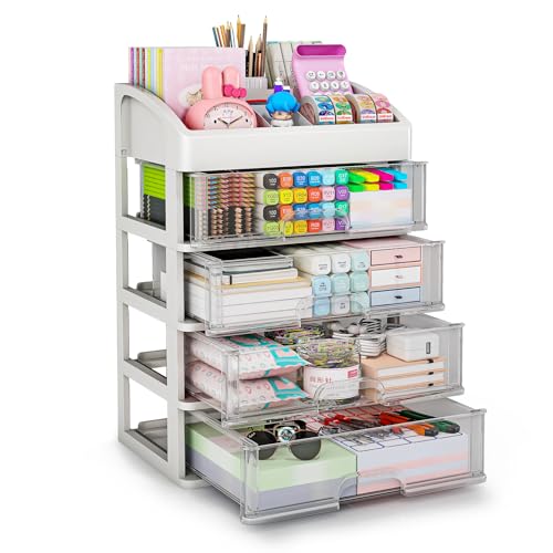 Desk Organizer with Drawers, 5 Drawers Storage Organizer, Desktop Storage Drawers for Office Supplies, Plastic Stationary Organizer, Makeup Organizer, Desk Storage Box for Office, School, Home