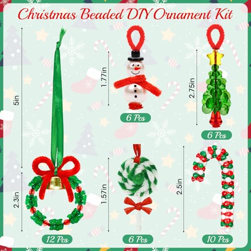 40 Sets Christmas Crafts for Kids Adults, DIY Christmas Beads Ornament Kit to Make Classic Wreath/Snowman/Candy Cane/Tree Beading Hanging Decor for Xmas Tree Party Supplies Holiday Decorations