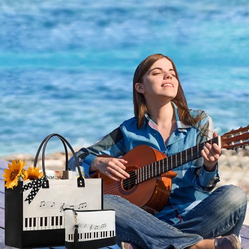 BeeGreen Mother's Day Gifts Personalized Women's Large White and Black Canvas Tote Bag, Embroidered Initials, Leather Handle, Zipper Closure