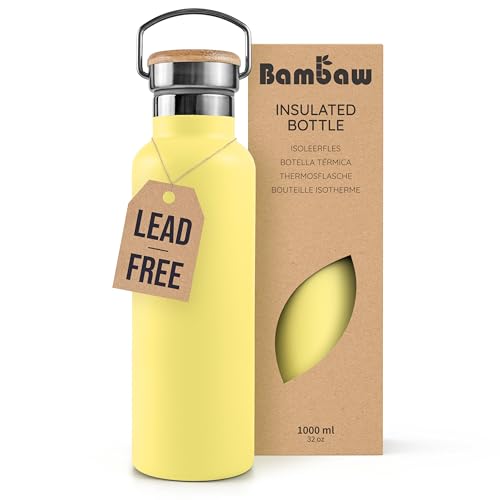 Bambaw 32 oz Water Bottle | Insulated Water Bottles | Water Bottle Stainless Steel | Insulated Travel Water Bottle | Insulated Water Bottle | Stainless Steel Water Bottles | 1 Liter Water Bottles