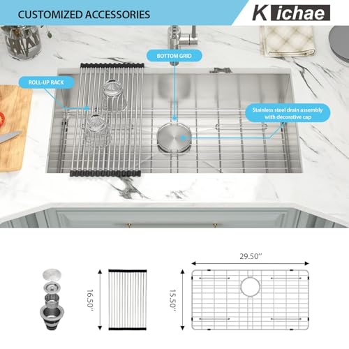 Kichae 12“ Deep Laundry Sink Undermount - 24 Inch Black Undermount Utility Sink Stainless Steel Single Bowl Under Counter Handmade Laundry Utility Room Basin