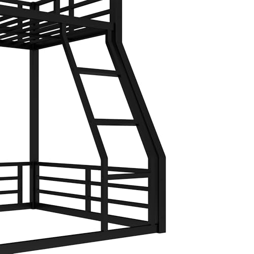 Heavy Duty Bunk Bed Frame with Ladder, Twin XL Over Twin XL Bunk Beds with Safety Guardrails, Adults Bunk Beds with Noise-Reducing Rubber Stoppers, Easy Assemble, Black