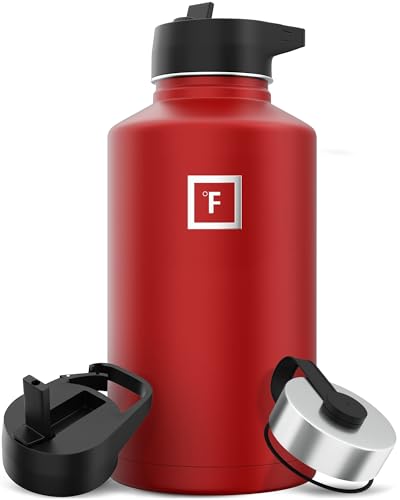 IRON °FLASK Camping & Hiking Hydration Flask with 3 Lids - Stainless Steel, Double Walled & Vacuum Insulated Water Bottle - Leak Proof & BPA Free (Midnight Black, Straw - 40 oz)