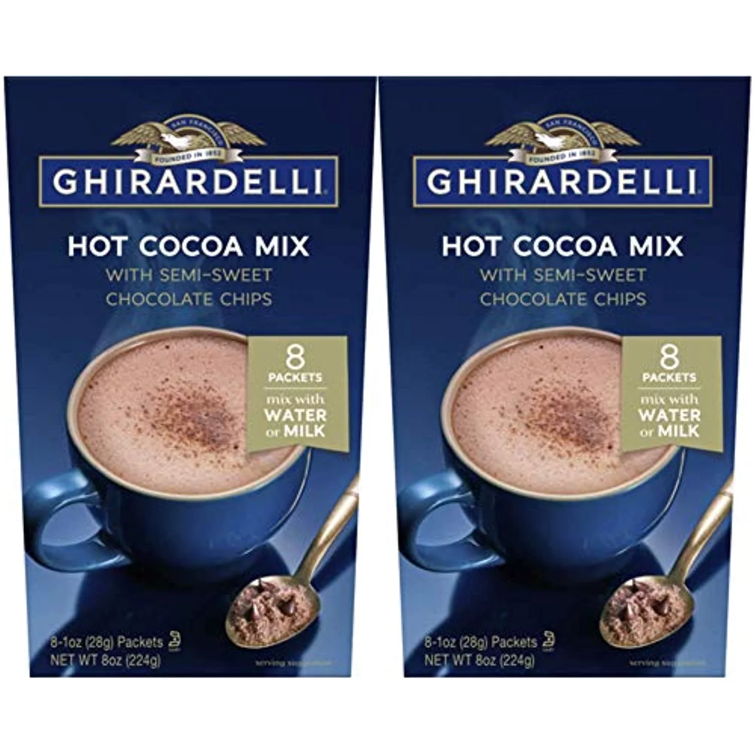 Ghirardelli Hot Cocoa With Semi-Sweet Chocolate Chips - 2 Boxes With 8 Packets Each