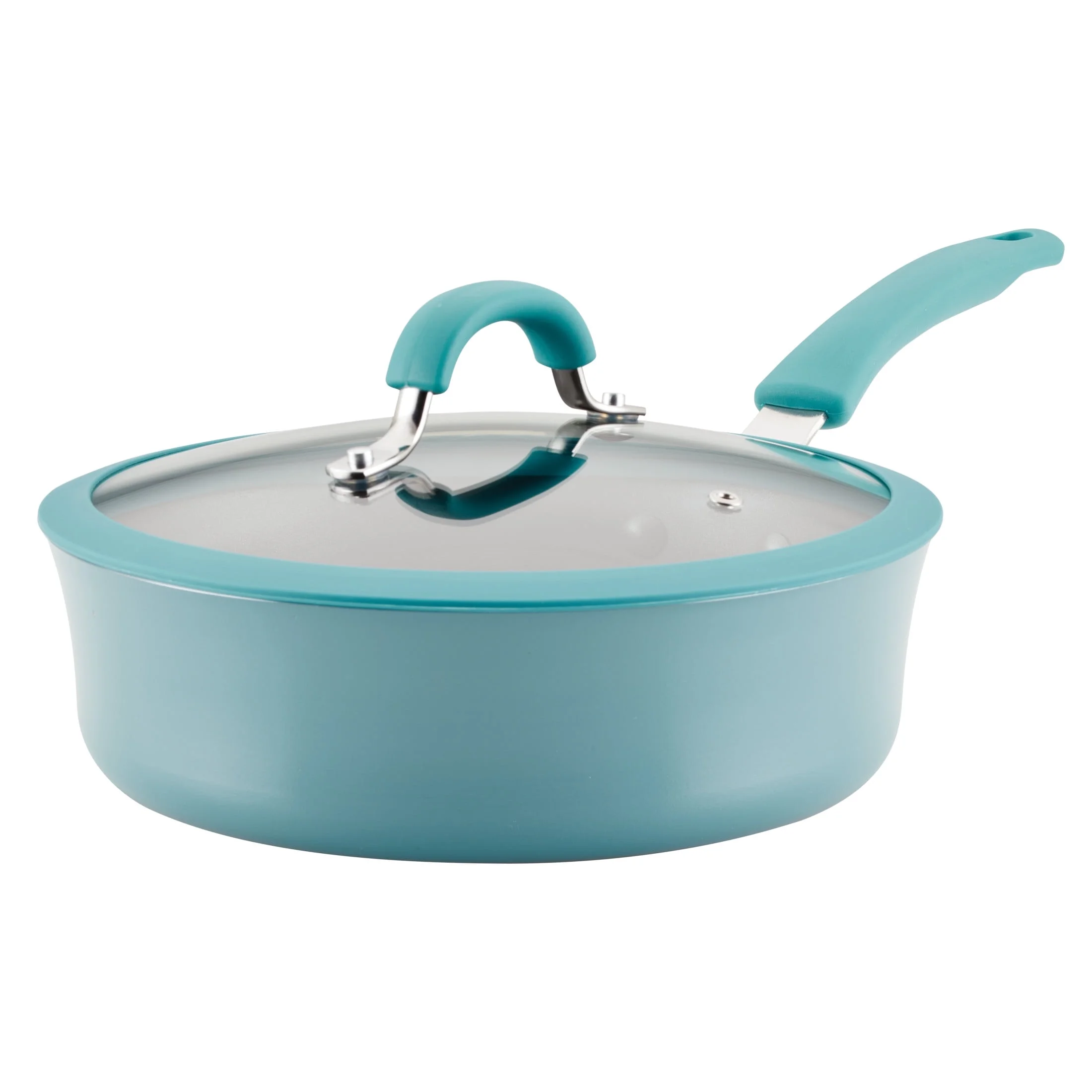 Rachael Ray Cook + Create Aluminum Nonstick Saute Pan with Lid, 3 Quart, Agave Blue