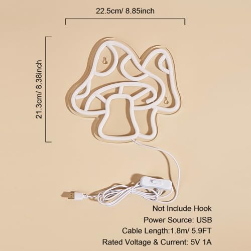 Mushroom LED Neon Sign, Cute Neon Signs For Wall Decor, Neon Lights Sign Powered By 5V USB,Used For Party, Wedding, Birthday, Bedroom, Living Room, Office, Boys Girls Room