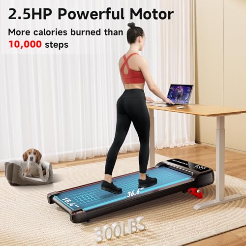 RHYTHM FUN Walking Pad Treadmill with Incline, Under Desk Treadmill with Incline, Treadmill for Home and Office, 300 Lbs Portable Treadmill with Remote Control, Compact Treadmill in LED Display