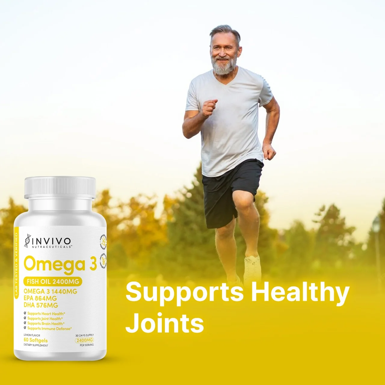 INVIVO Nutraceuticals Triple Strength Omega 3 Fish Oil Supplements - 60 Soft gels Fish Oil 2400 mg