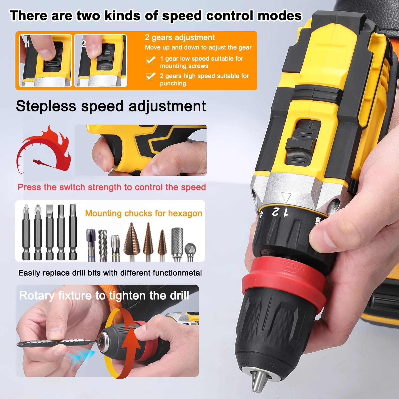 Walmeck Electric screwdriver,Driver Appliances Furniture Drill Screwdriver Tool Torque Brushed Drill Set Lithium Drill 21V Drill 2in1 Drill Appliances Furniture Installation Power Tool Brushed Motor