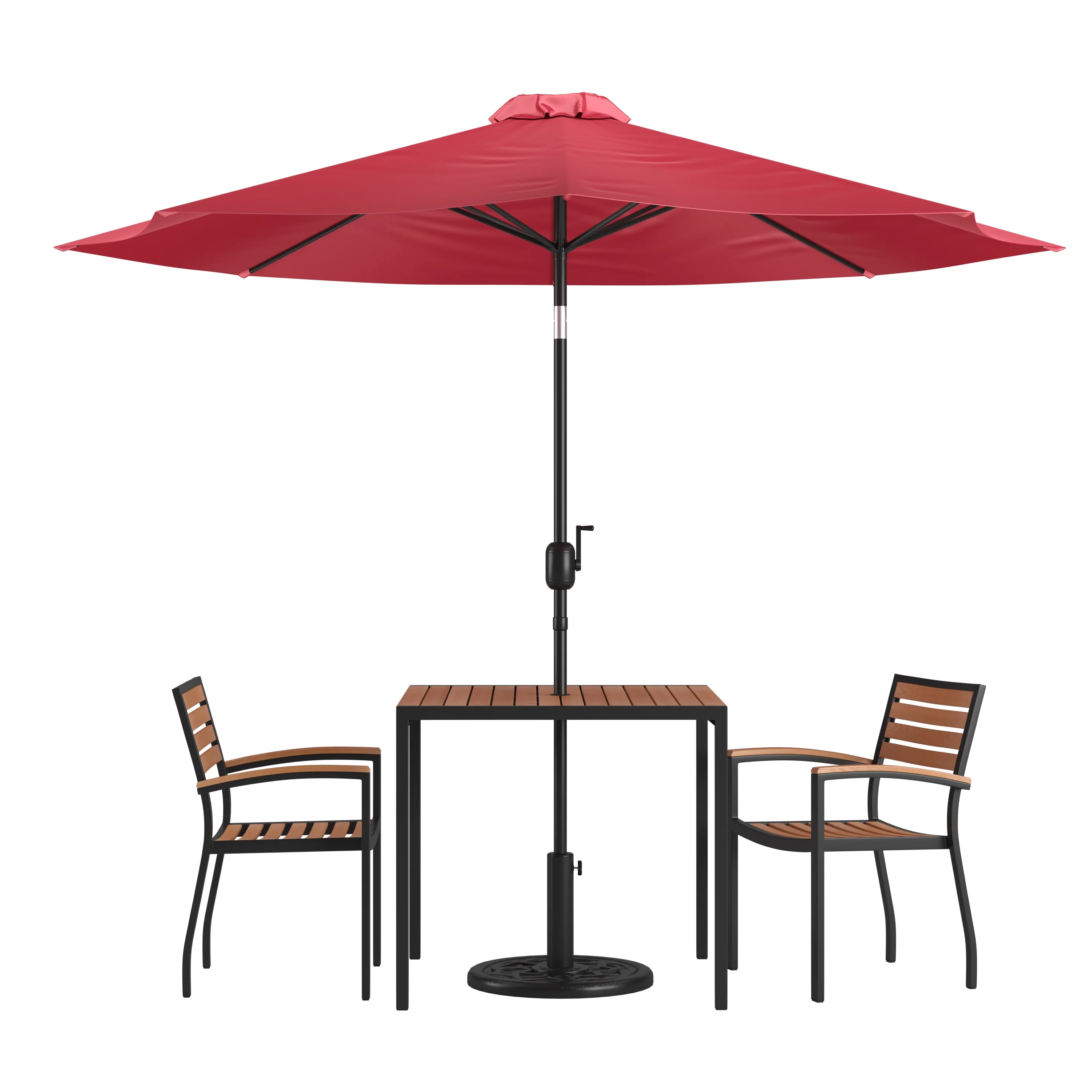 Flash Furniture Lark Series 5-Piece Steel/Aluminum Teak Patio Table and Chair Set, Red