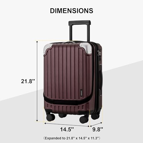 LEVEL8 Grace Carry on Luggage Airline Approved, 20 Inch Expandable Hardside Suitcases with wheels, Abs+Pc Harshell Spinner Luggages with Tsa Lock, Red