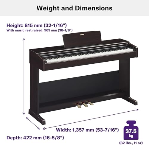 Yamaha Arius, 88-Key Weighted Action Digital Beginner and Intermediate Players, Dynamic Response, Grand Piano Sound, 3-Pedal Unit, Upright Design, Bench Included, Dark Rosewood (YDP105R)