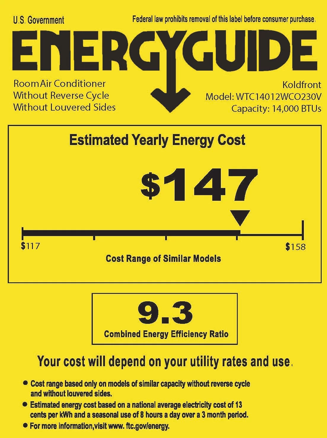Koldfront Wtc14012wco230v 14000 BTU 230 Volt Through-The-Wall Air Conditioner - White