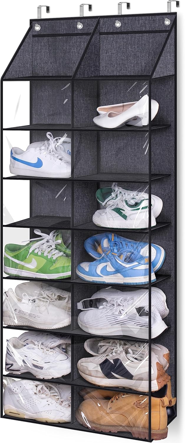 MISSLO Over the Door Shoe Rack for Door fit 14 Pairs Dustproof Over the Door Shoe Organizer Hanging for Closet Storage