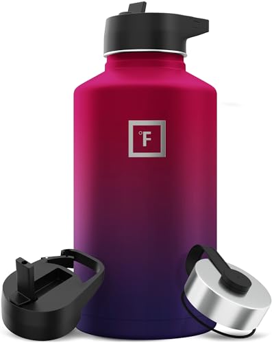 IRON °FLASK Camping & Hiking Hydration Flask with 3 Lids - Stainless Steel, Double Walled & Vacuum Insulated Water Bottle - Leak Proof & BPA Free (Midnight Black, Straw - 40 oz)