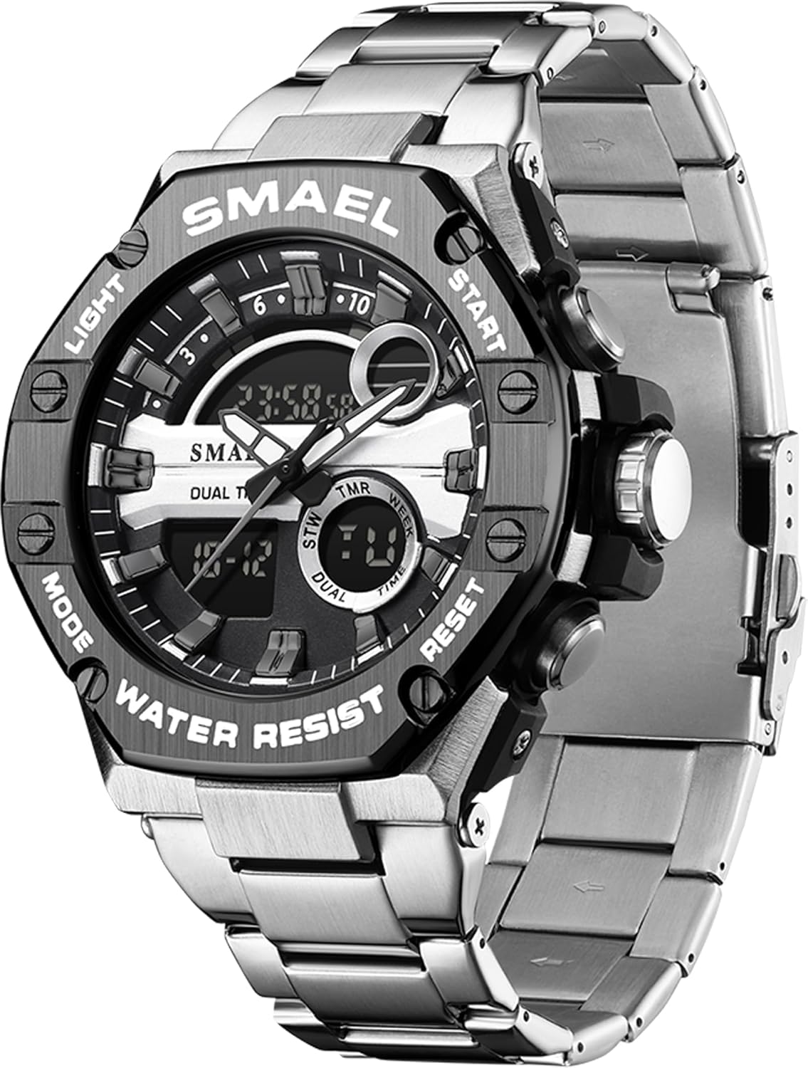 Men's Watch Digital Analog Watches Waterproof Military Tactical Sports Wrist Watch Outdoor Stainless Steel Wristwatch Led Luminous Stopwatch Alarm