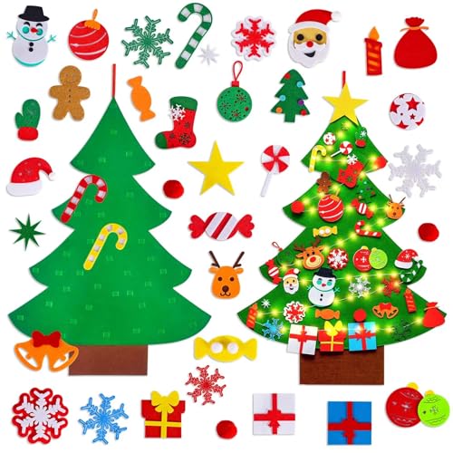 Max Fun DIY Felt Christmas Tree for Toddlers with 49 Christmas Ornaments + Tic-Tac-Toe Games for Kids Wall Hanging Christmas Decorations Felt Craft Kits for Xmas Party Favors