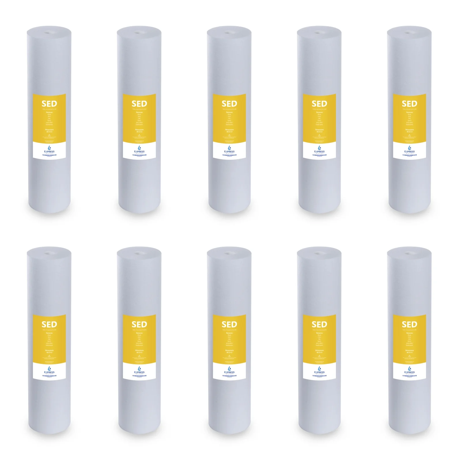 Express Water – 10 Pack Big Blue Sediment Replacement Filter – SED Dirt, Sand, Rust High Capacity Water Filter – Whole House Filtration – 5 Micron – 4.5” x 20” inch
