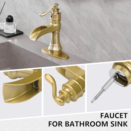 Vessel Sink Faucet, Oil Rubbed Bronze Black Bathroom Faucet, Farmhouse Waterfall Sink Faucet Single Hole with Pop Up Drain Assembly Without Overflow One Hole Mixer Tap Deck Mount