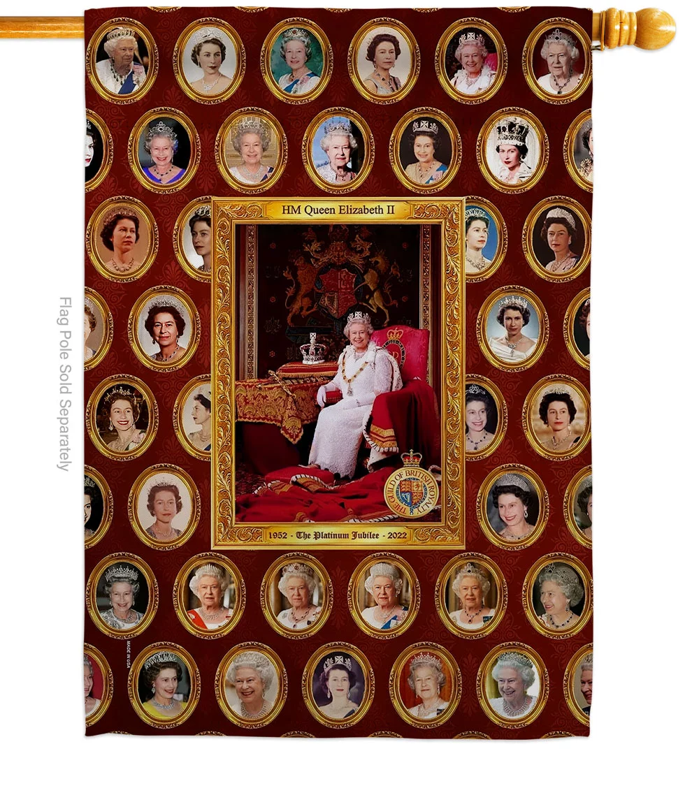 Hm Queen Elizabeth Ii House Flag Sympathy 28 X40 Double-Sided Yard Banner