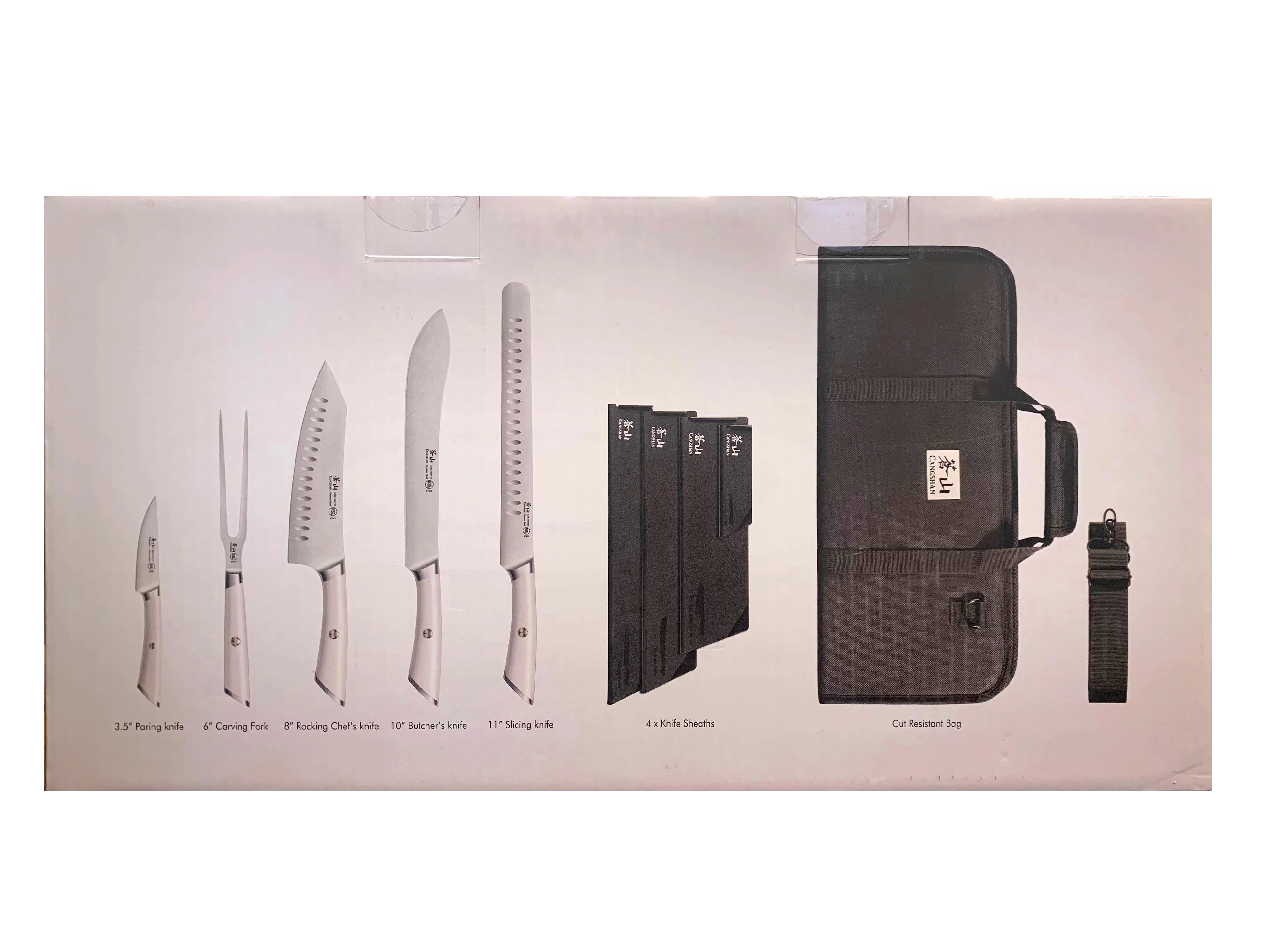 Cangshan Barbecue Knife Set 6Pc w/ Knife Sheath + Cut Resistant Bag German Steel