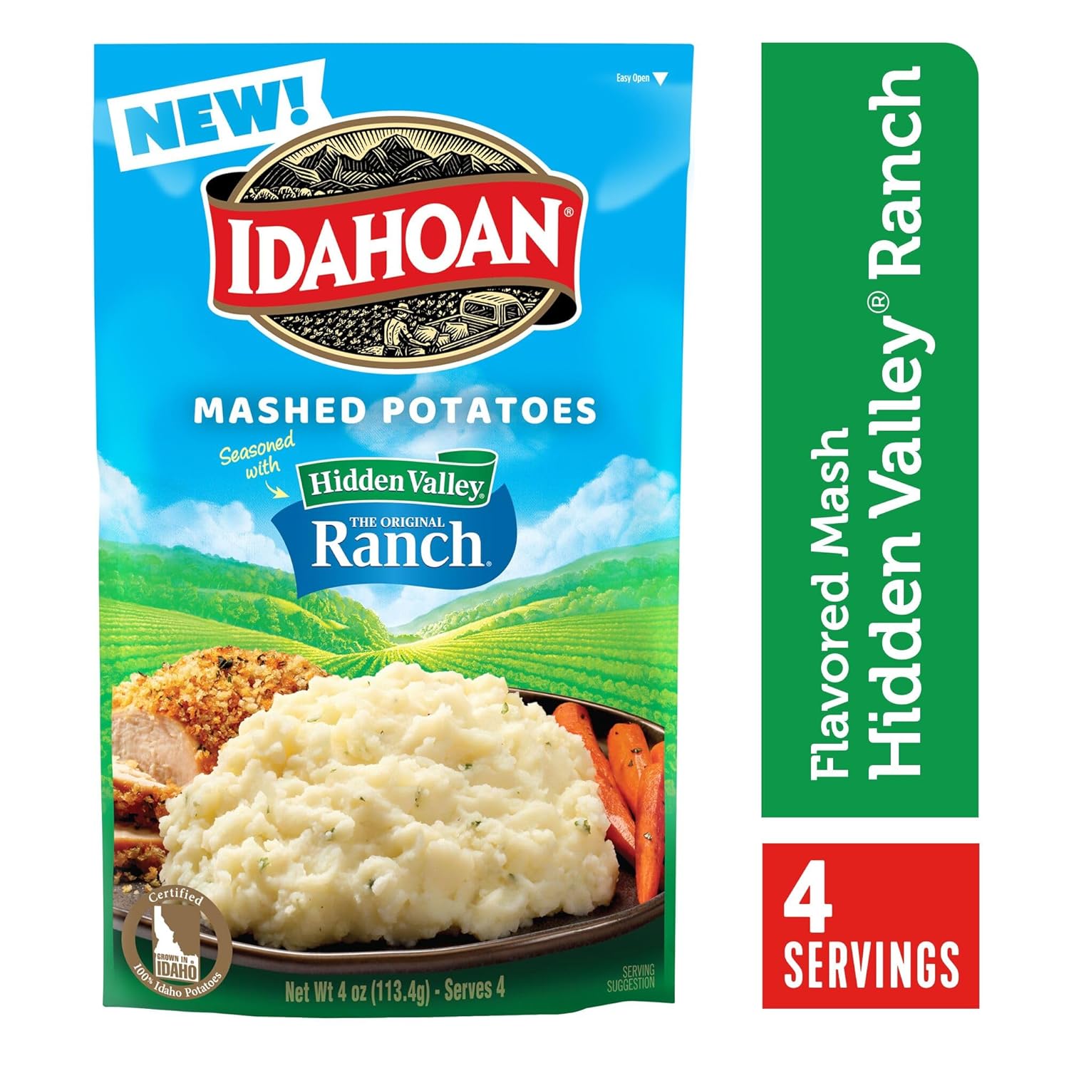 Idahoan® Mashed Potatoes seasoned with Hidden Valley® Original Ranch®, 4 oz (Pack of 12)