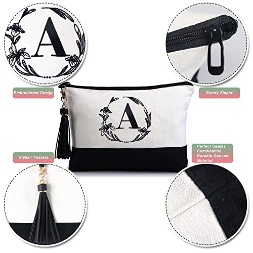 BeeGreen Mother's Day Gifts Personalized Women's Large White and Black Canvas Tote Bag, Embroidered Initials, Leather Handle, Zipper Closure