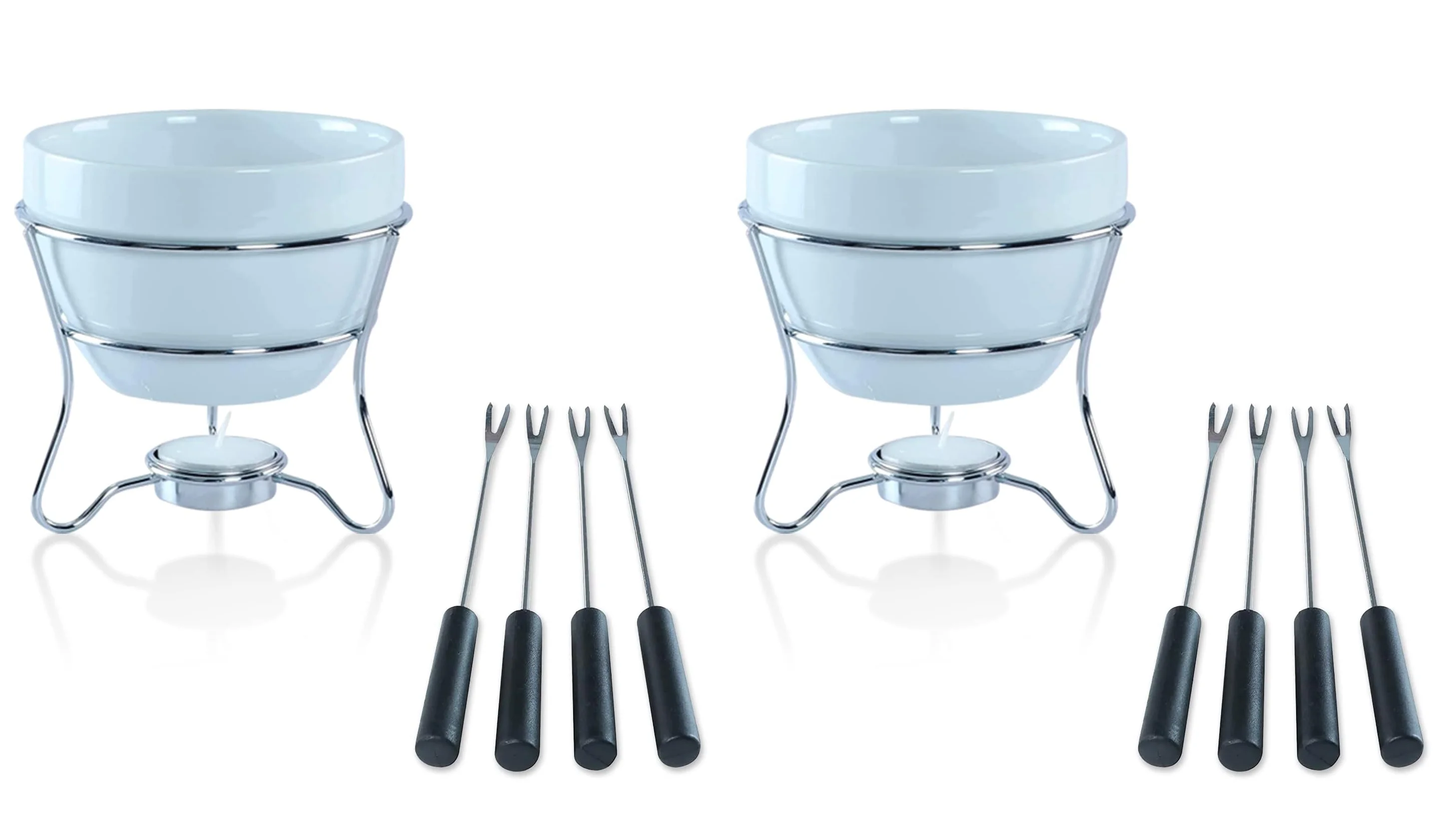 Yumchikel Chocolate Fondue Pot set of 2 Butter warmer Bowl Set with 4 Dipping Forks & Tea Light Holder – For the Perfect Melted, Chocolate & Cheese Serving fondue set valentines day gifts