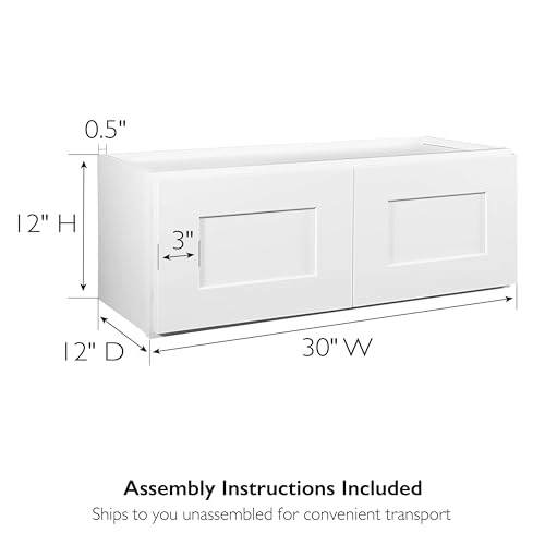 Brookings Shaker Unassembled Bridge Wall Kitchen Cabinet W3018, 30 W x 12 D x 18 H, Painted White with Sherwin Williams®, Solid Wood – Design House, 561662