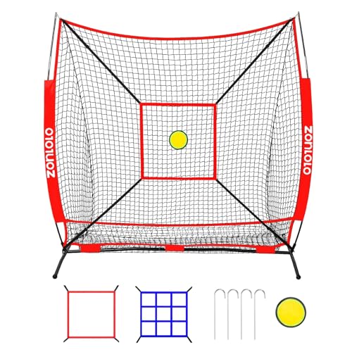 6 x 6 FT Baseball Net with 3 Diffferent Targets, Portable Practice Net for Batting，Hitting，Pitching and Throwing,Compact Package with Small Carrying Bag，Great for Kids