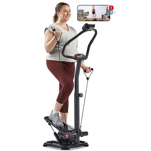 Sunny Health & Fitness 2-in-1 Premium Power Stepper with Resistance Bands, Low-Impact Cardio, Space-Saving, Height-Adjustable, with Enhanced Bluetooth Connectivity with Free SunnyFit App