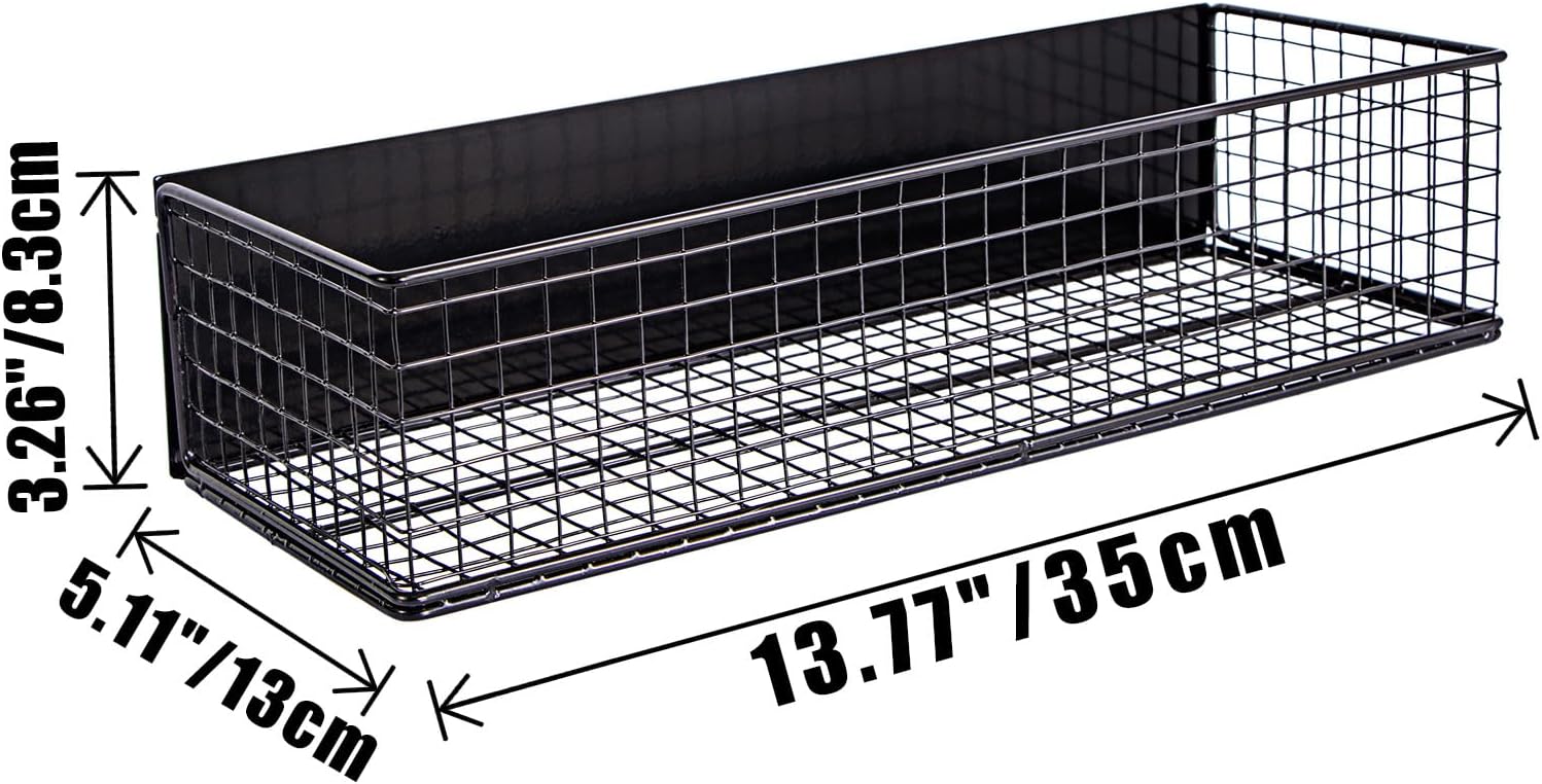 Magnetic Basket, Magnetic Shelf for Fridge, Wire Mesh Magnetic organizer Holder Accessories for Office Kitchen Classroom Storage, Black-High, 13.77