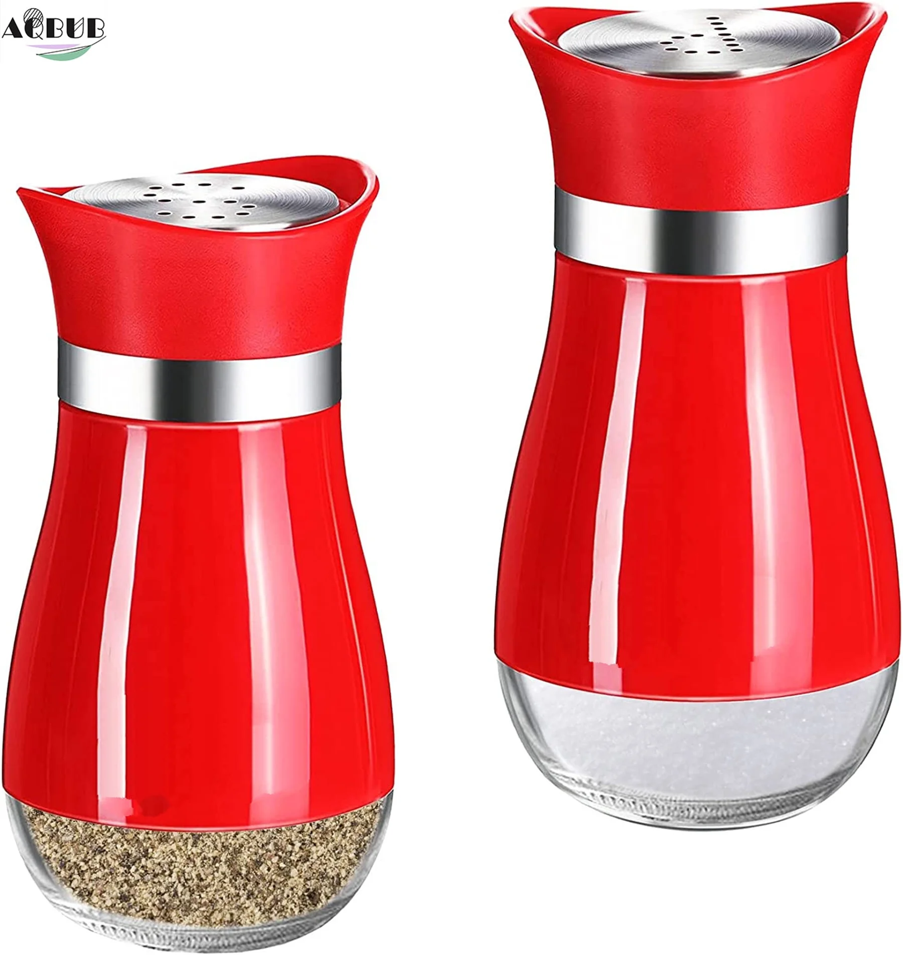 Salt and pepper bottle set, 4 oz glass bottom salt and pepper bottle, stainless steel lid, refillable design for kitchen cooking table, RV, camping, barbecue ()