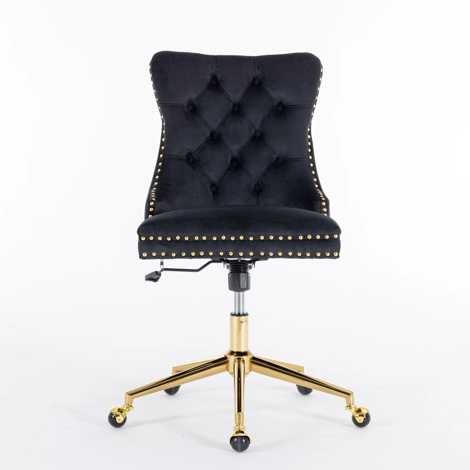 Black Velvet Office Chair with Golden Metal Base | Luxurious Comfort & Style