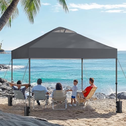 Amada 10x10ft 1-Person Setup Pop Up Canopy Tent - Easy Outdoor Sun Shade for Events, Parties, Camping, Gazebo with Wheel Cover Bag, Beach Tent with 3-Speed Adjustable Height,White