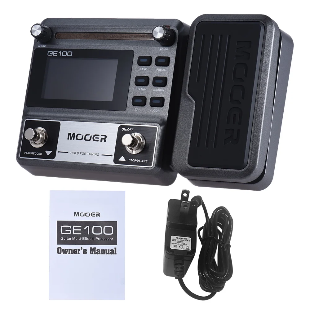 MOOER GE100 Guitar Multi-effects Processor Effect Pedal with Loop Recording(180 Seconds) Tuning Tap Tempo Rhythm Setting Scale & Chord Lesson Functions