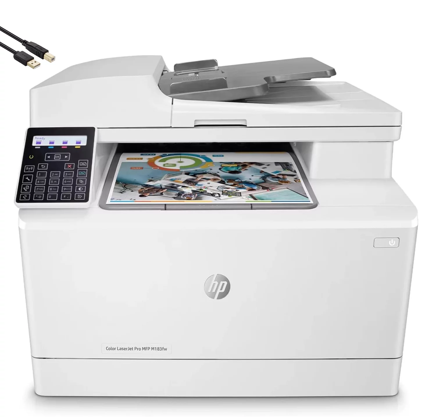 HP Color Laserjet Pro M183fw Wireless All-in-One Laser Printer for Home Office-Print Scan Copy Fax-16 ppm, 600 x 600 dpi, 8.5 x 14, Auto 2-Sided Printing,35-Sheet ADF,Ethernet,4 Feet USB Printer Cable