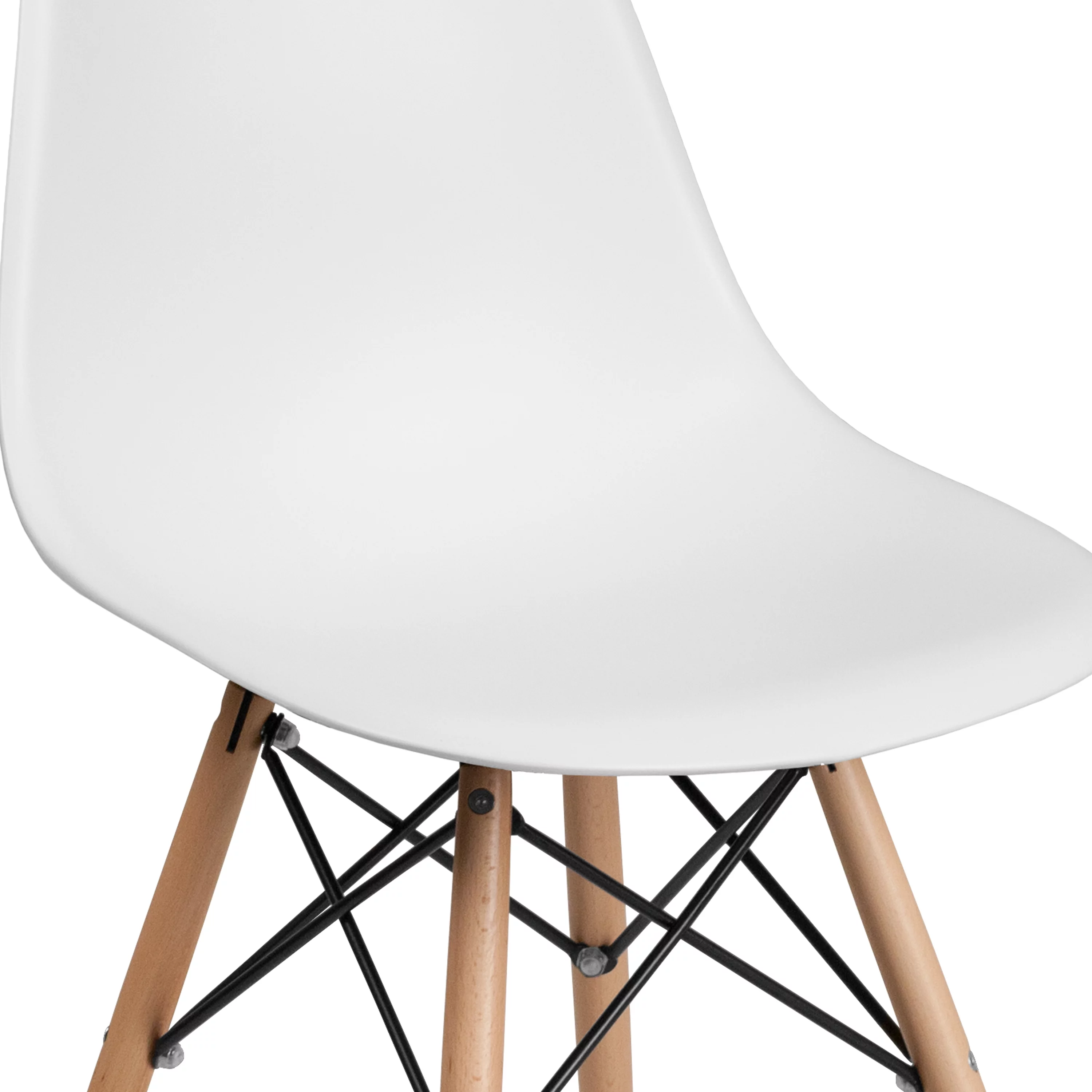 BizChair 2 Pack White Plastic Chair with Wooden Legs