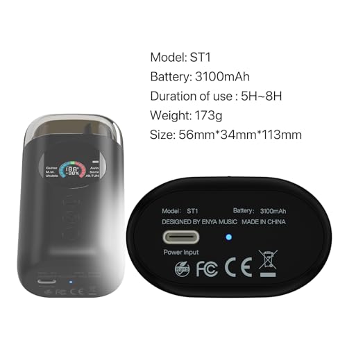 Enya Smart Automatic Guitar Tuner, Full-color LCD Screen - Metronome & String Winder - For Electric Guitars, Acoustic Guitars, Ukulele, Black