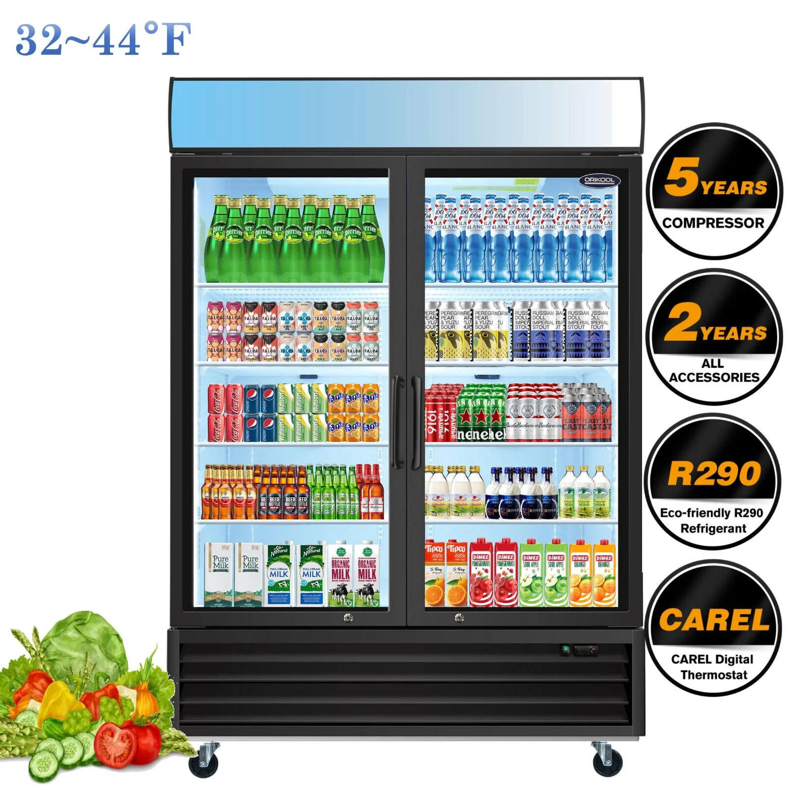 2 Glass Door Refrigerator Cooler Soda Beverage Display Merchandiser Bar ETL NSF